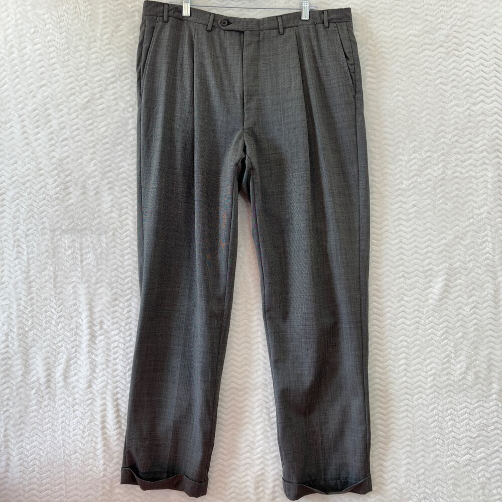 Canali Wool Dress Pants Trousers Brown Tan Micro Dots Mens Sz 40 Waist